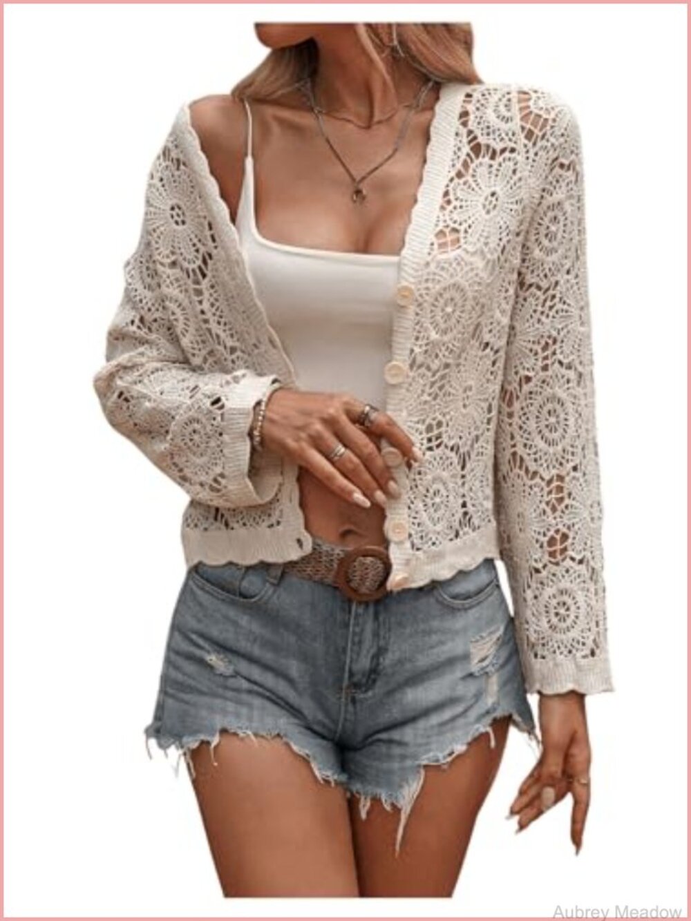 Women's Crochet Lace Cardigan Knit Sweater Long Sleeve Lightweight